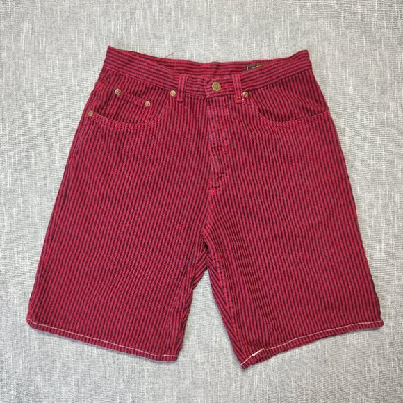 VINTAGE Eddie Bauer Jean Shorts Mens Size 28 Red Black Label Striped Cotton - Picture 1 of 14